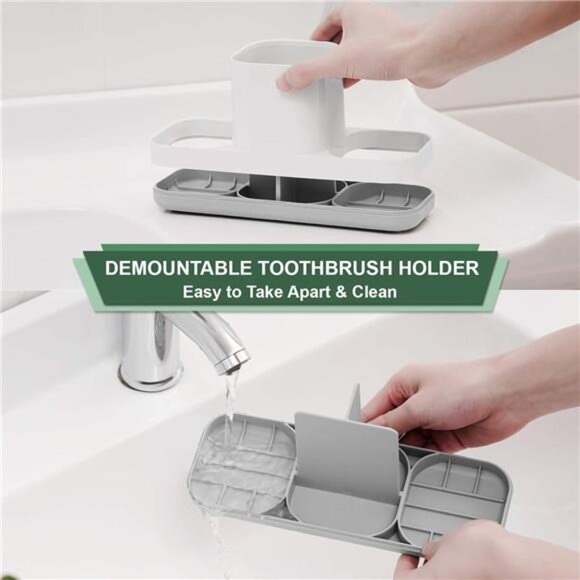 Bathroom Toothbrush Holder Organizer Set with Tumblers Soap Dish Counter Storage - Picture 4 of 7